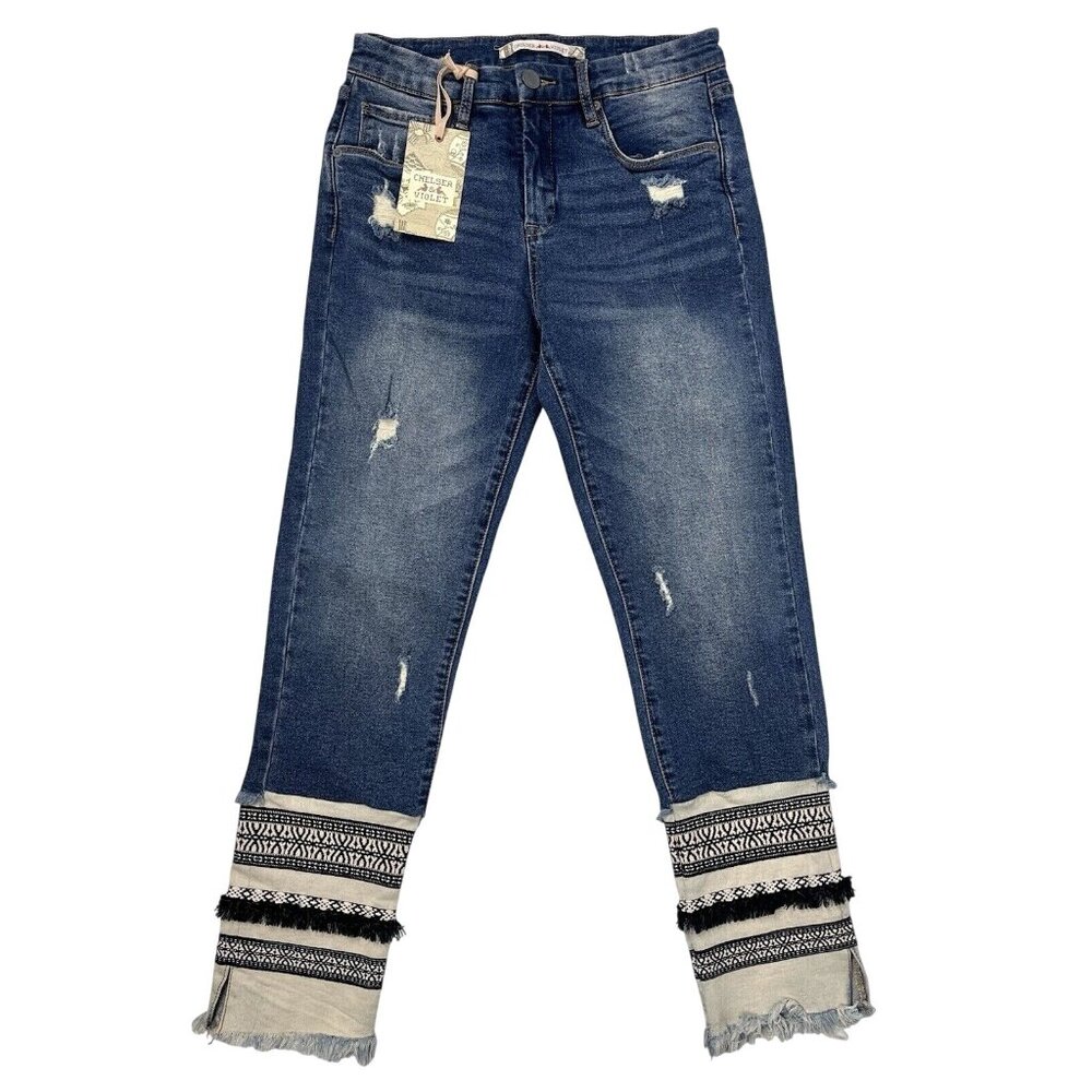 CHELSEA & VIOLET Women's Denim Distressed Boho Raw Hem Jeans NWT US 26